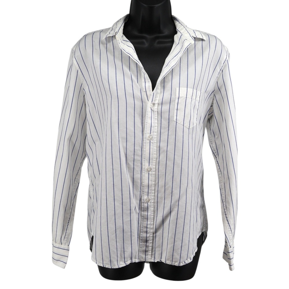 Frank & Eileen Eileen White Blue Pinstripe Cotton Linen Button Down Italy Size S